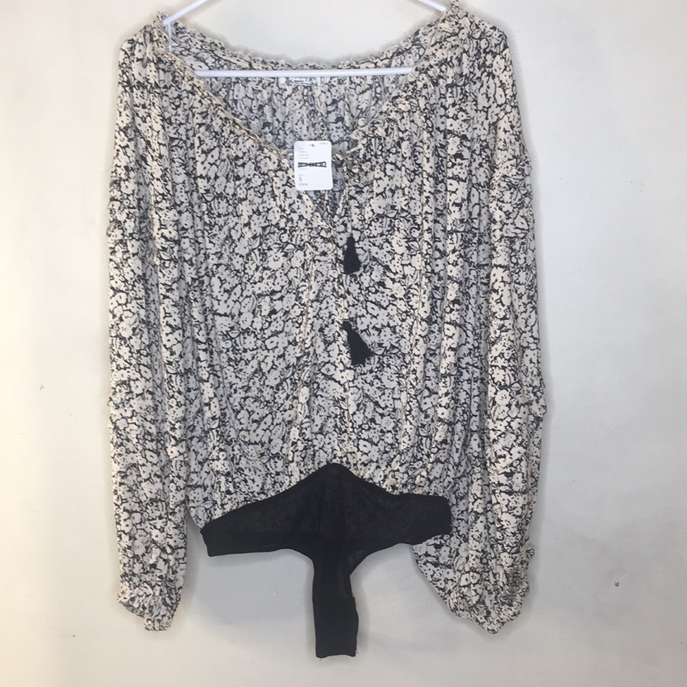 Free people bodysuit blouse floral black S New